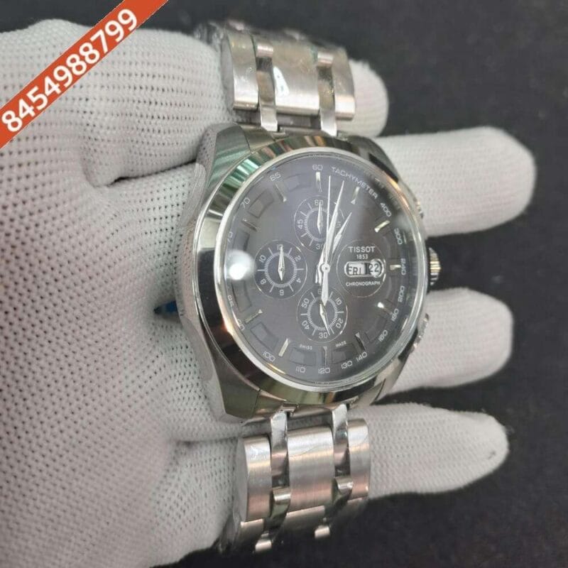 Tissot Couturier 1853 Tachy Day Date Chronograph Full Silver Black Dial Swiss Watch - Image 2