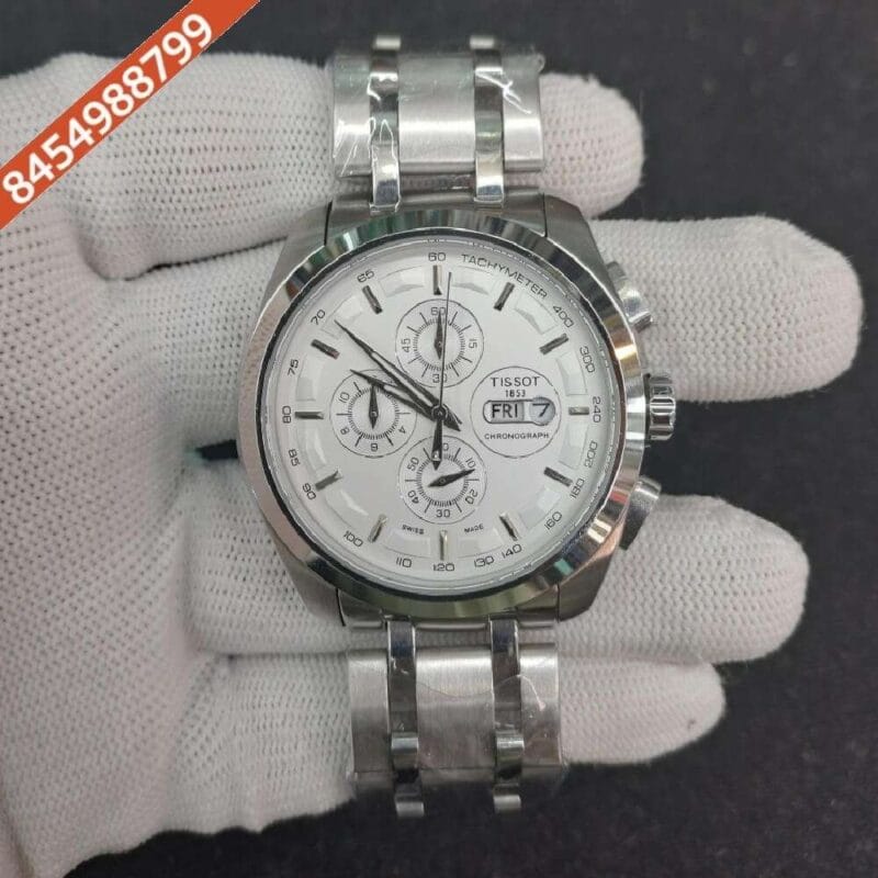 Tissot Couturier 1853 Tachy Day Date Chronograph Silver White Dial Swiss Watch