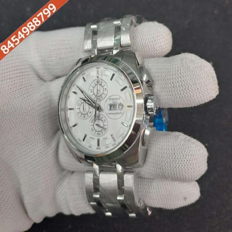 Tissot Couturier 1853 Tachy Day Date Chronograph Silver White Dial Swiss Watch - Image 3