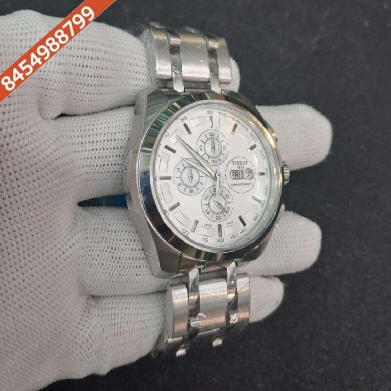 Tissot Couturier 1853 Tachy Day Date Chronograph Silver White Dial Swiss Watch - Image 2