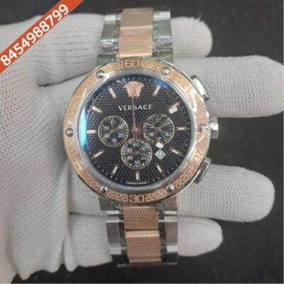 Versace Chronograph Dual Tone Black Dial Swiss Watch