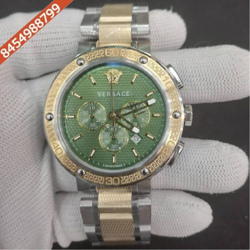 Versace Chronograph Dual Tone Green Dial Swiss Watch