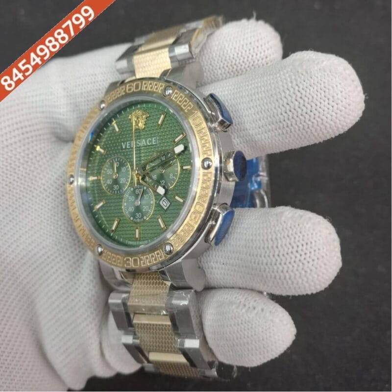 Versace Chronograph Dual Tone Green Dial Swiss Watch - Image 2