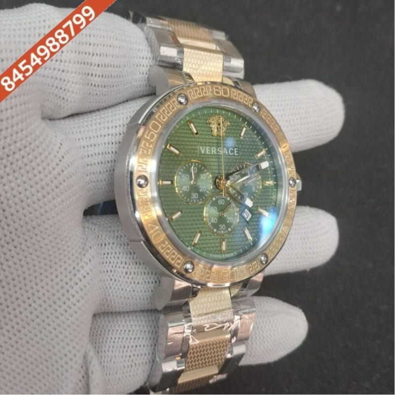 Versace Chronograph Dual Tone Green Dial Swiss Watch - Image 3