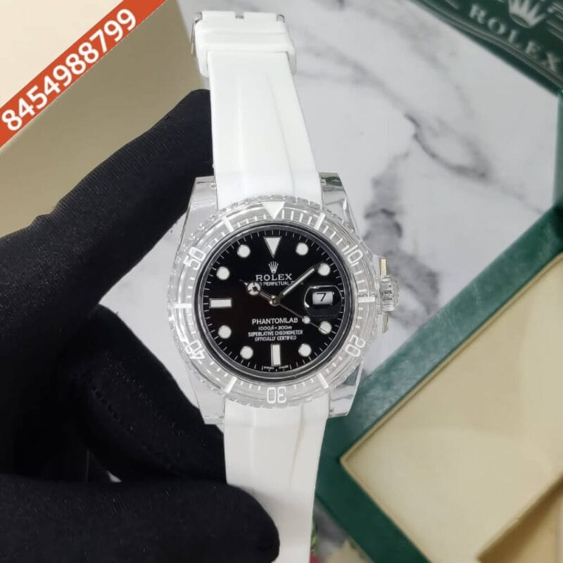 Rolex Submariner Phantomlab Black Dial White Strap Swiss Automatic Watch