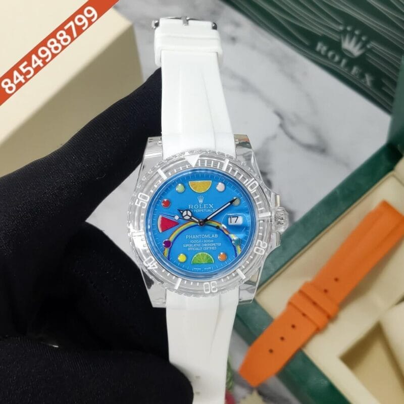 Rolex Submariner Phantomlab Fruit Blue Edition White Strap Swiss Automatic Watch