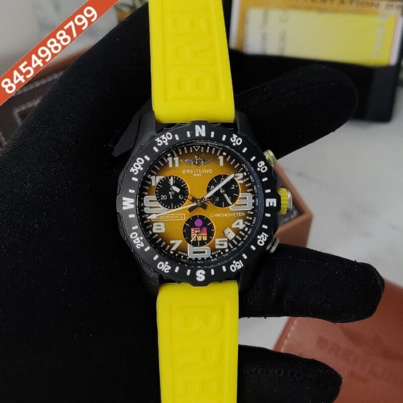 Breitling Endurance PRO Yellow Dial Yellow Silicone Strap Swiss Watch