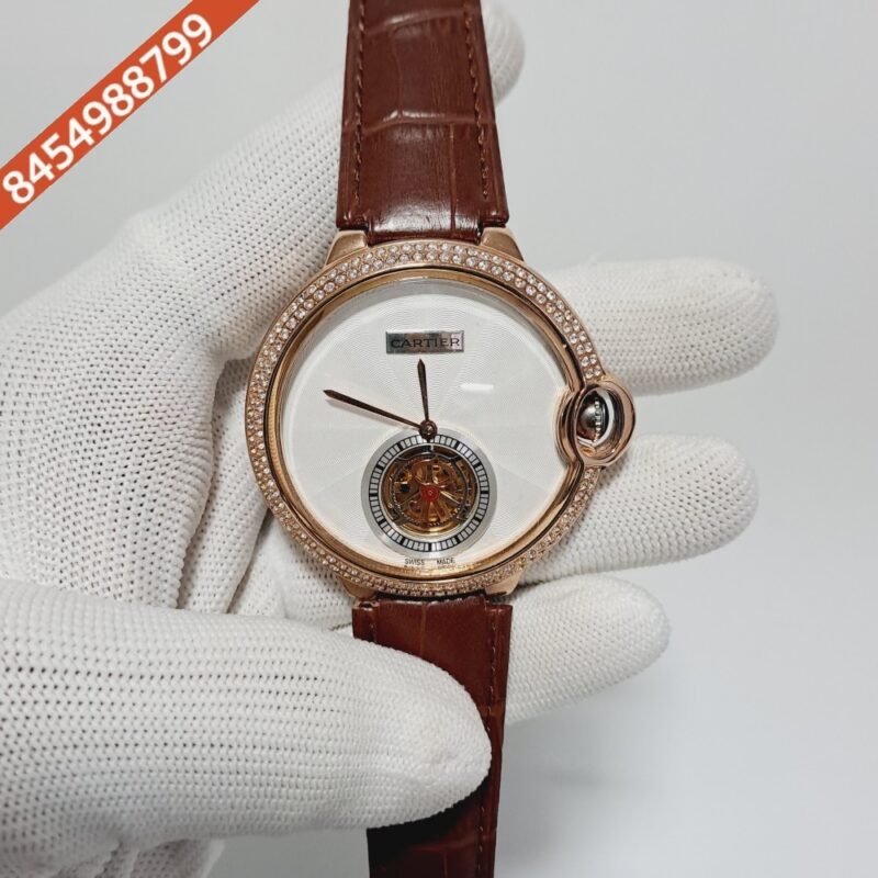Cartier Ballon Bleu De Flying Tourbillion White Dial Brown Leather Strap Swiss Automatic Watch