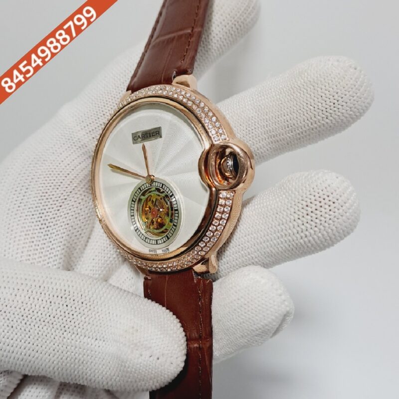 Cartier Ballon Bleu De Flying Tourbillion White Dial Brown Leather Strap Swiss Automatic Watch - Image 3