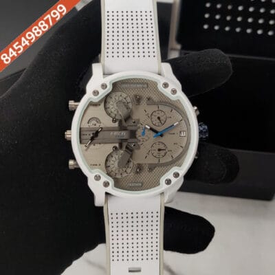 Diesel Big Daddy Grey Dial White Silicone Strap Quartz Watch