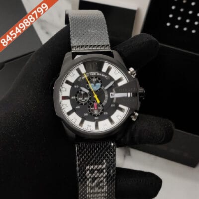 Diesel Mega Black Dial Stainless Steel Strap Swiss Watch