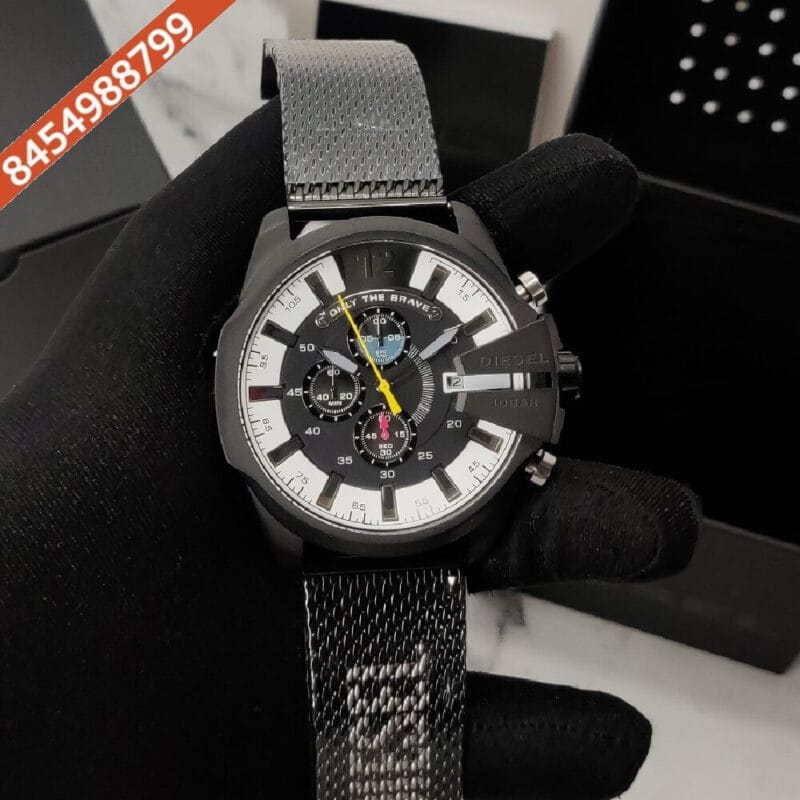 Diesel Mega Black Dial Stainless Steel Strap Swiss Watch