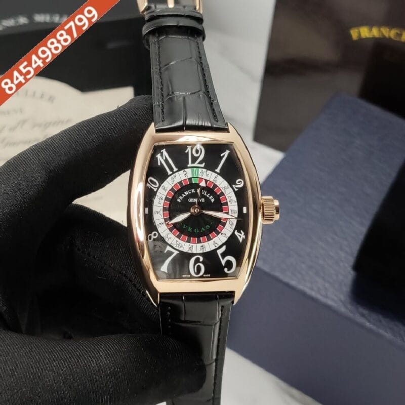 Franck Muller Casablanka Vegas Black Dial Black Leather Strap Automatic Watch