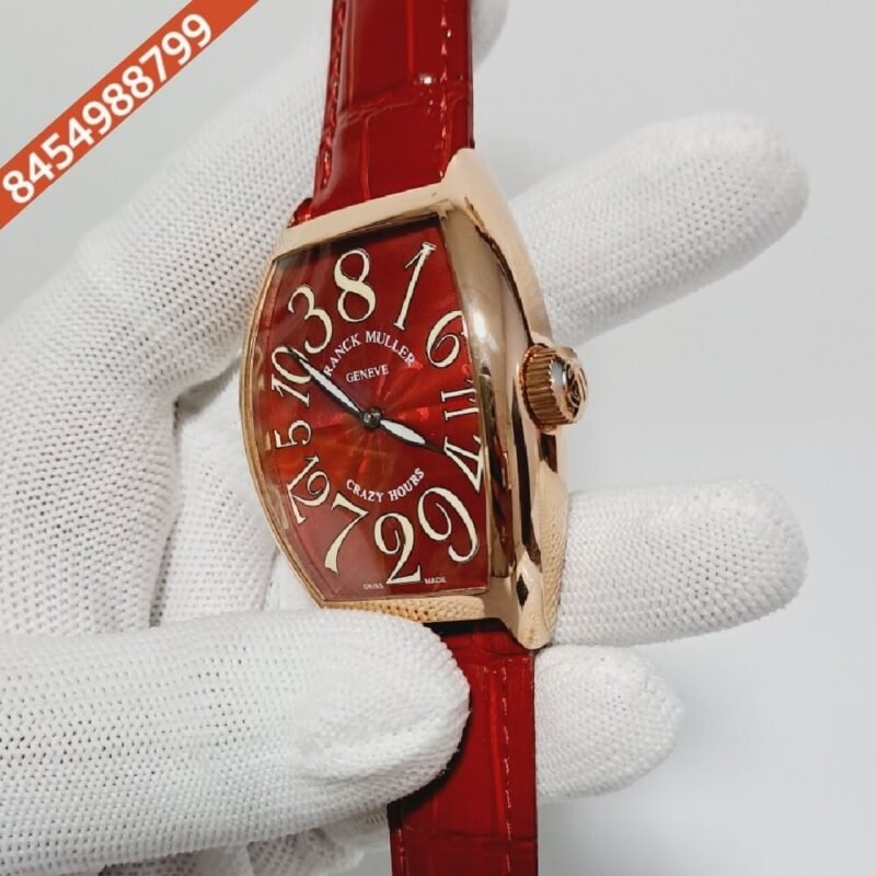 Franck Muller Crazy Hours Red Dial Leather Swiss Automatic Watch - Image 3