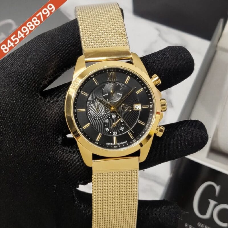 G C Executive Chrono Black Dial Polished Gold Strap Swiss Watch