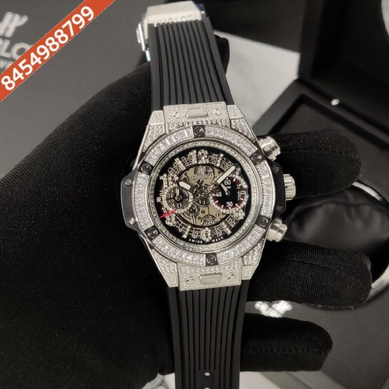 Hublot Big Bang Unico King Diamond Silver Black Rubber Strap Swiss Watch