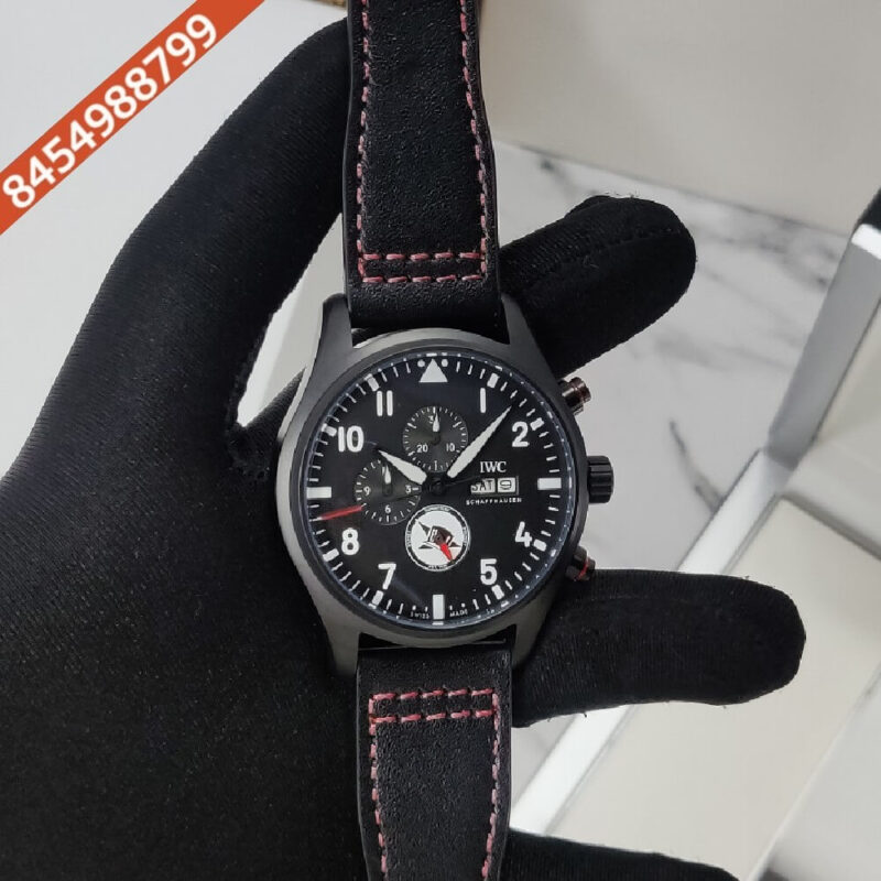 IWC PILOT’S TOPHATTERS Black Dial Black Leather Strap Swiss Watch