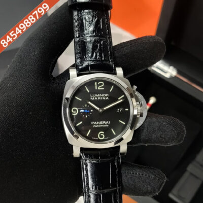 Buy First Copy Luminor Panerai Marina Black Dial Stainless Steel Case Black Leather Strap Automatic Watch at Firstcartindia.com. Swiss automatic movement, luxury replica watch, best price in India.