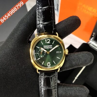 Luminor Panerai Radiomir Green Dial Polished Gold Case Black Leather Strap Automatic Watch