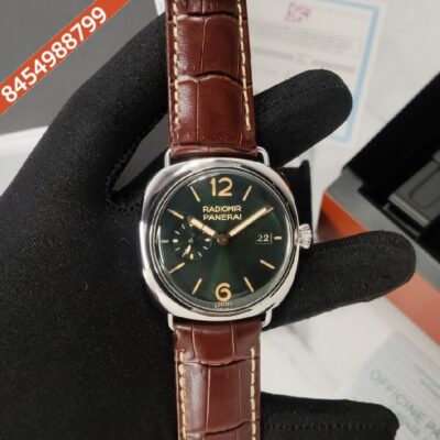 Luminor Panerai Radiomir Green Dial Stainless Steel Case Brown Leather Strap Automatic Watch