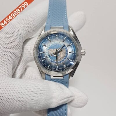 Omega Seamaster Aqua Tera World Time Sky Blue Dial Sky Blue Rubber Strap Swiss Automatic Watch