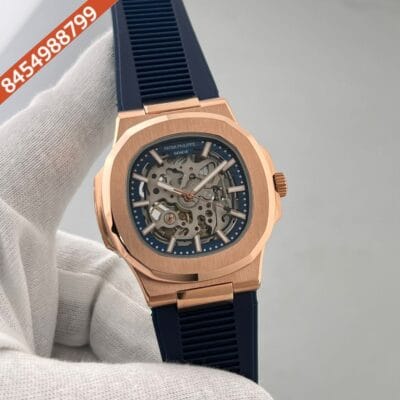 Patek Philippe Nautilus Rose Gold Bazel Skeleton Dial Swiss Automatic Watch