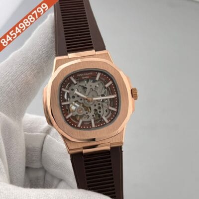 Patek Philippe Nautilus Rose Gold Bazel Brown Dial Swiss Automatic Watch