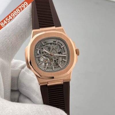 Patek Philippe Nautilus Rose Gold Bazel Grey Dial Swiss Automatic Watch