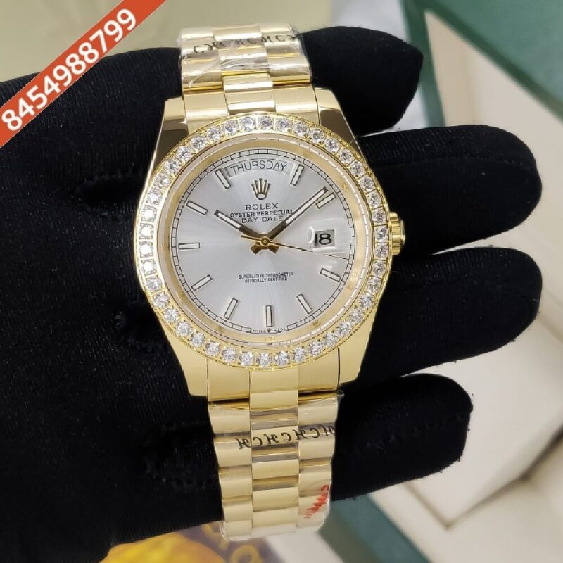 Rolex Day-Date Diamond Bazel Full Gold White Dial Swiss Automatic Watch
