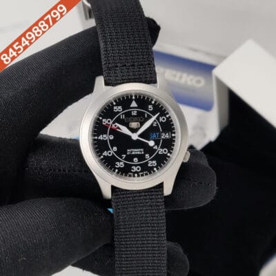 Seiko Military Black Dial Stainless Steel Case Black Nylon Strap Swiss Automatic Watch