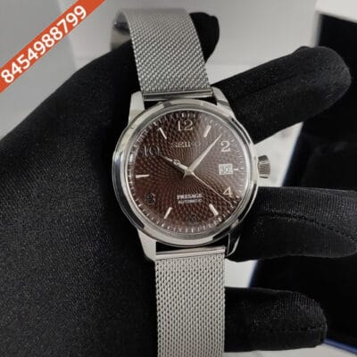 Seiko Presage Cocktail Brown Dial Stainless Steel case Stainless Steel Silver Strap Swiss Automatic Watch