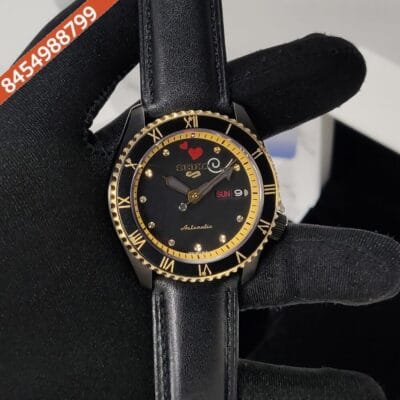 Seiko Sports Black Dial Stainless Steel Case Black Leather Strap Swiss Automatic Watch