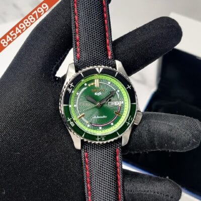 Seiko Sports Green Dial Stainless Steel Case Black leather Strap Swiss Automatic Watch