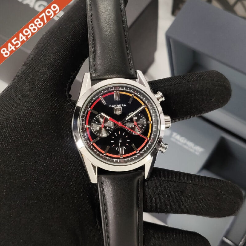 TAG Heuer CARRERA Black Dial Black Leather Strap Swiss Watch