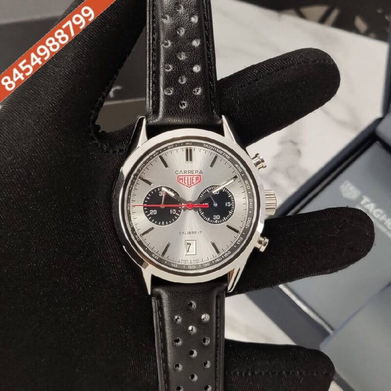 TAG Heuer Carrera Chronograph Calibre 17 Grey Dial Black Leather Strap Swiss Watch