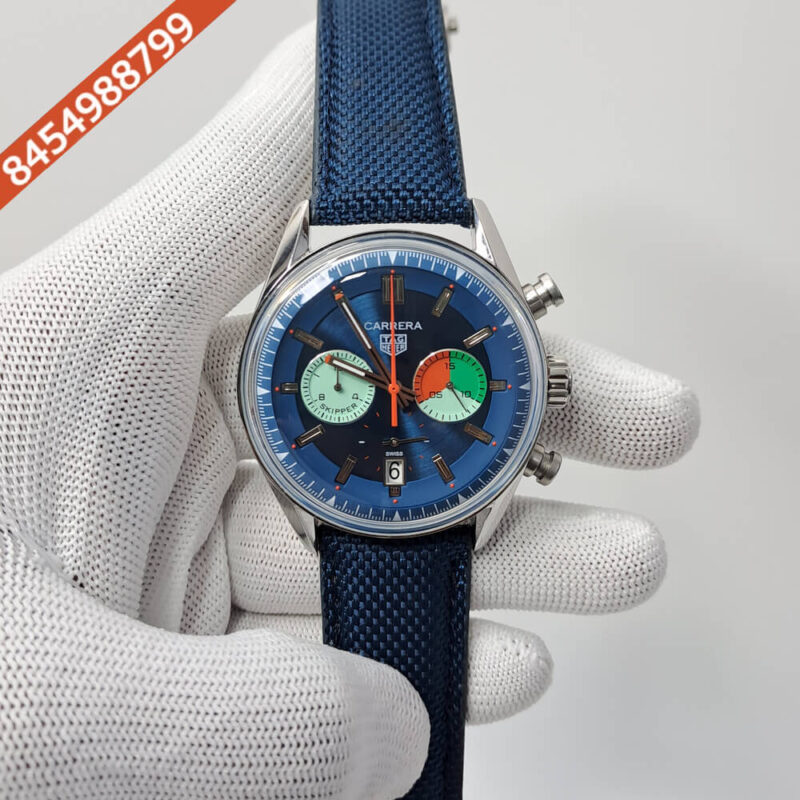 TAG Heuer Carrera Skipper Blue Dial Blue Leather Strap Swiss Watch