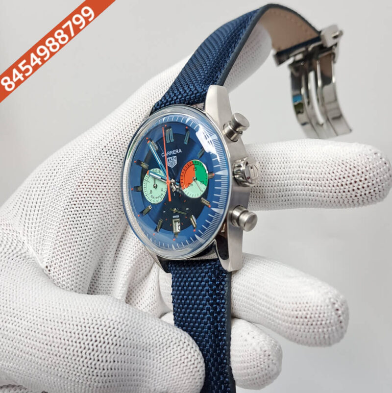 TAG Heuer Carrera Skipper Blue Dial Blue Leather Strap Swiss Watch - Image 2