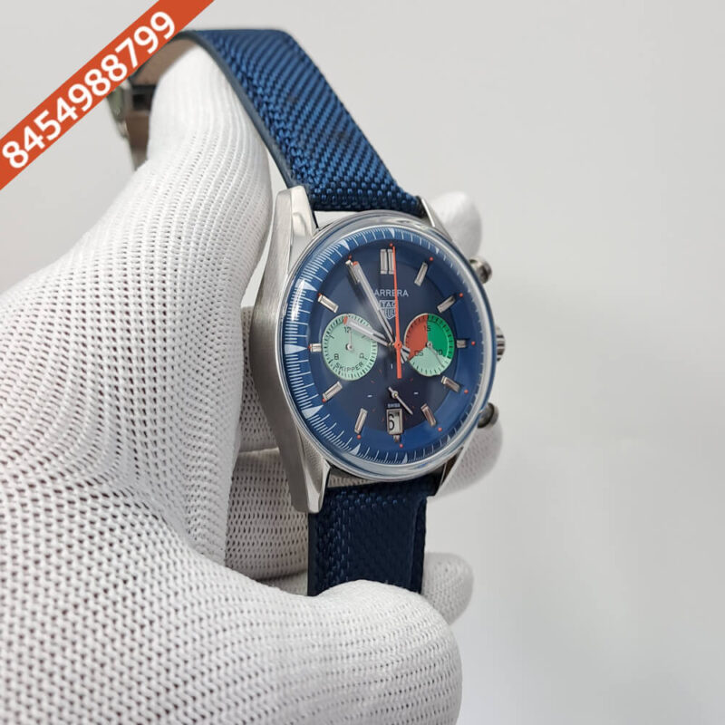 TAG Heuer Carrera Skipper Blue Dial Blue Leather Strap Swiss Watch - Image 3