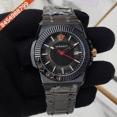 Versace Chain Black Dial Stainless Steel Strap Swiss Watch