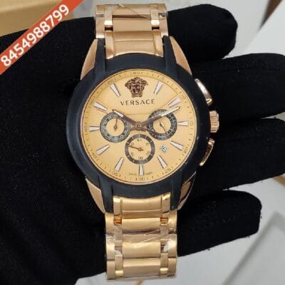 Versace Character Black Dial  Rose Gold Strap Swiss Watch