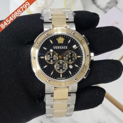 Versace Chronograph Black Dial Dual Tone Strap Swiss Watch