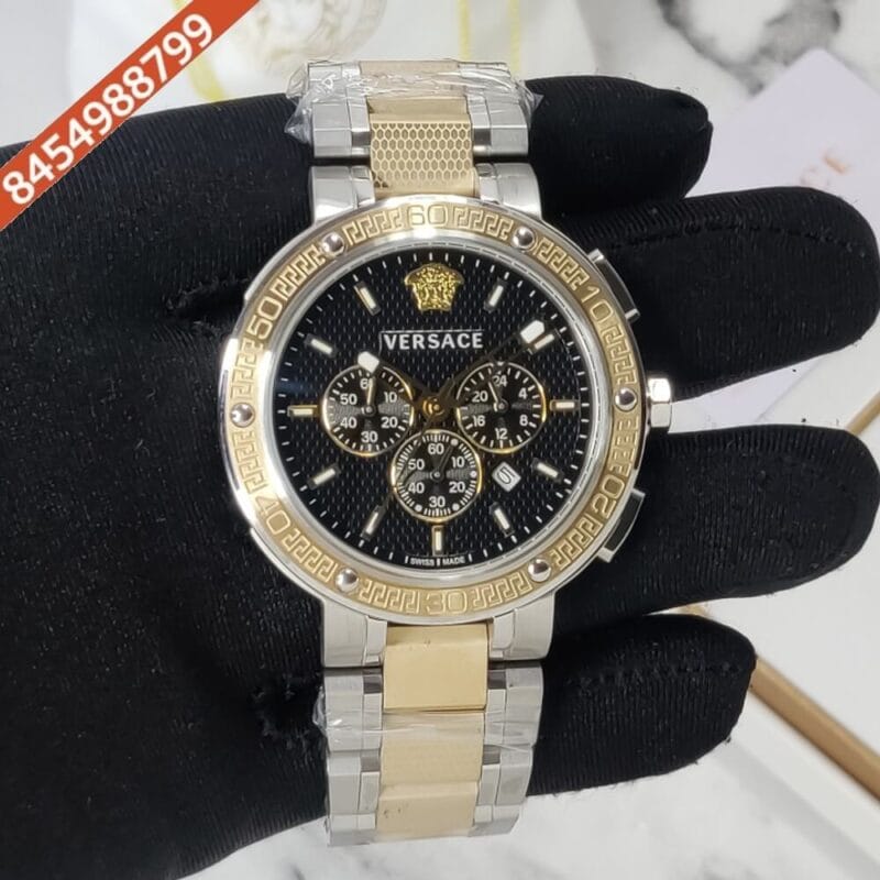 Versace Chronograph Black Dial Dual Tone Strap Swiss Watch