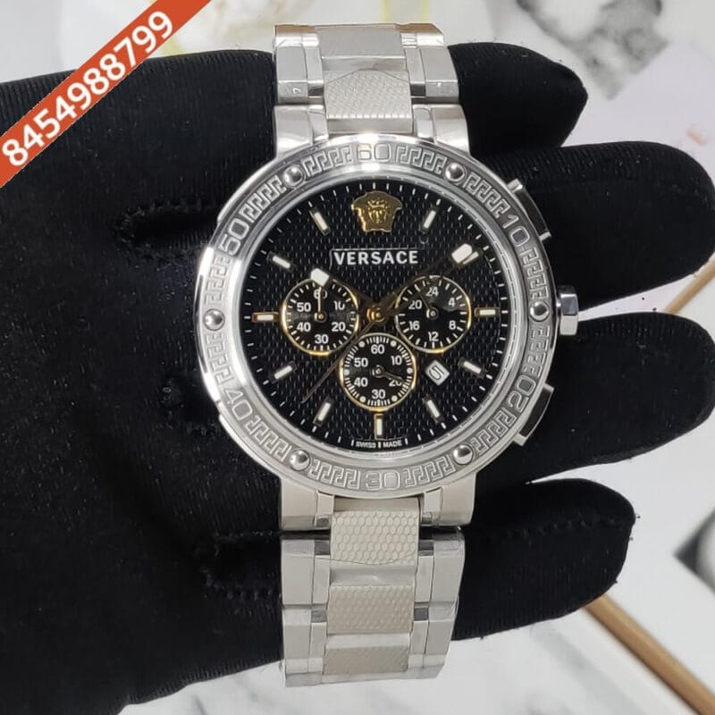 Versace Chronograph Black Dial Stainless Steel Strap Swiss Watch