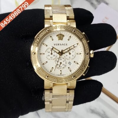 Versace Chronograph White Dial Gold Polished Strap Swiss Watch