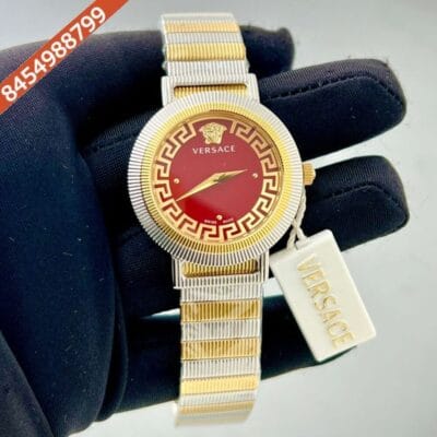 Versace Gold Watch Red Dial Dual Tone Strap Quartz Watch