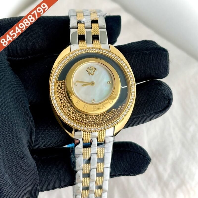 Versace Diamond Watch White Dial Dual Ton Strap Quartz Watch