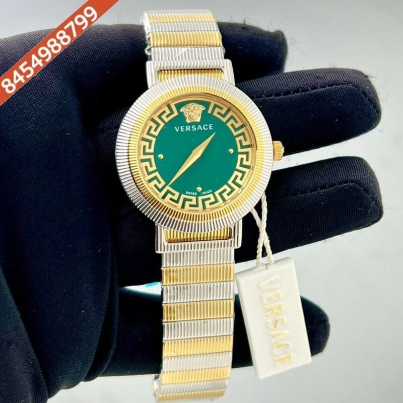 Versace Gold Watch Green Dial Dual Tone Strap Quartz Watch