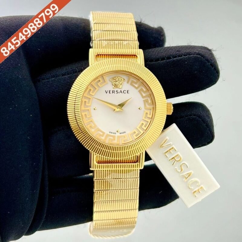 Versace Gold Watch White Dial Polished Gold Strap Quartz Watch