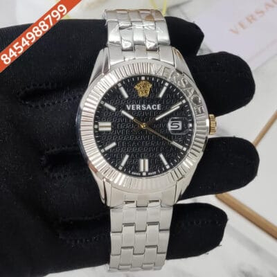 Versace Greca Black Dial Stainless Steel Strap Swiss Watch
