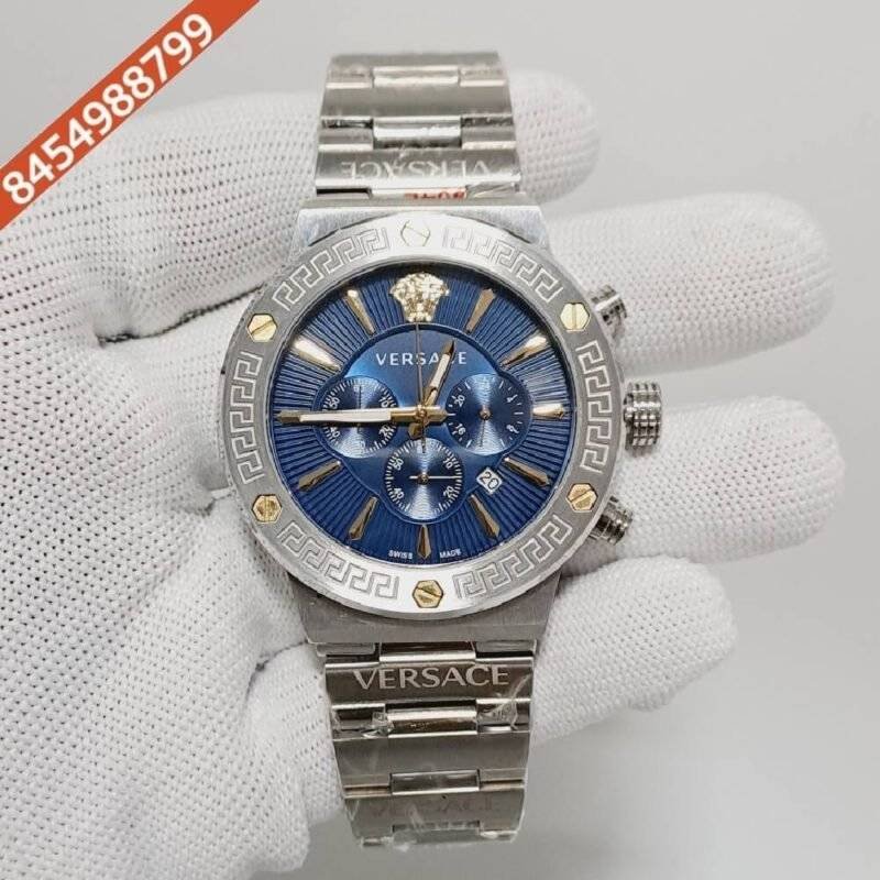 Versace Greca Blue Dial Stainless Steel Strap Swiss Watch